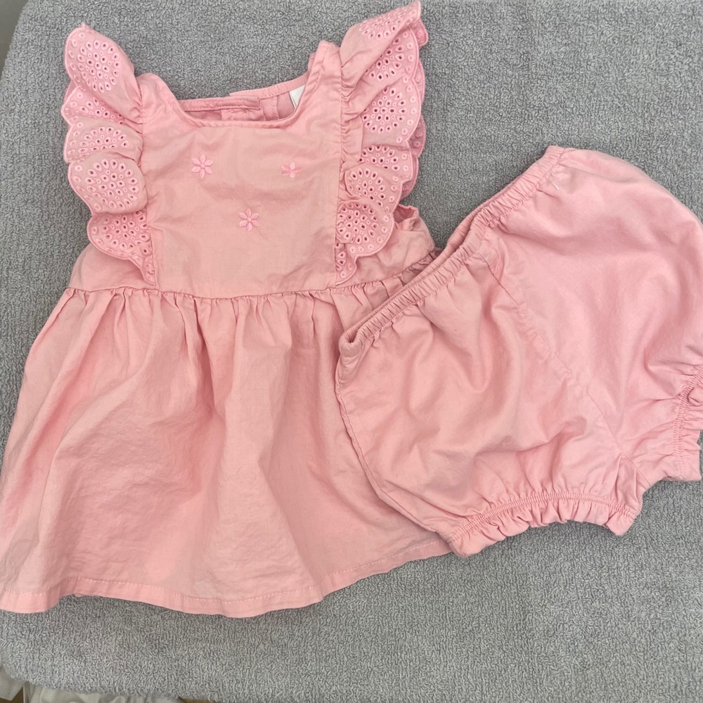 Little Me Baby Girls Pink Eyelet Ruffle‎ Floral Embroidered Dress Set 24M BB1